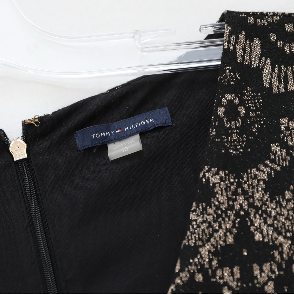 Tommy Hilfiger dress black gold knit ruffle metallic cocktail quiet luxury 10 - Picture 3 of 8